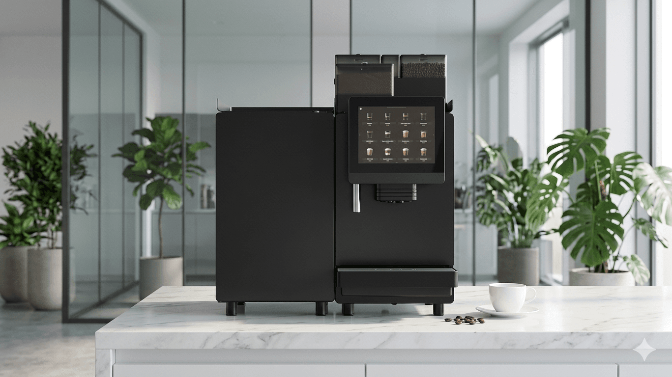 Espressor cu tehnologie elvețiană într-un birou modern
